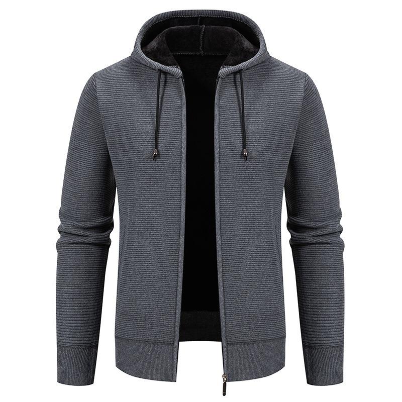 Men S Solid Color Hooded Fleece Knit Cardigan Autumn Winter Casual Coat
