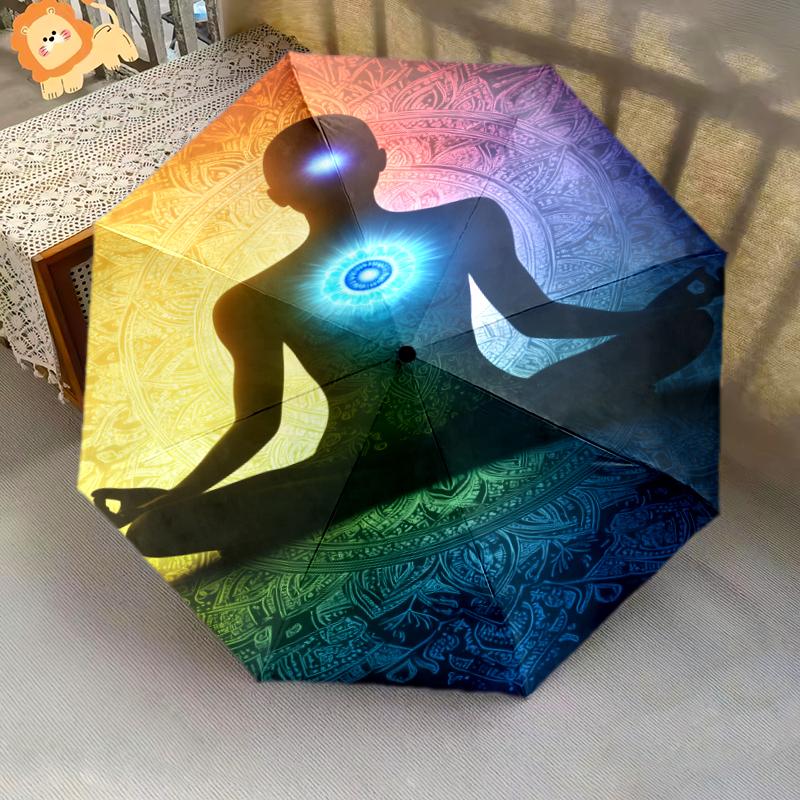 

1PC Chakras theme Umbrella Portable Folding Umbrella Iron Frame Hole Bone Structure Outdoor Home Umbrella A12 разноцветный