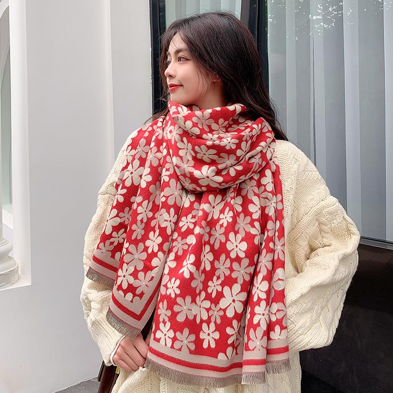 New Scarves For Women In Autumn And Winter Fashionable Cashmere Scarves Floral Prints Warm And Thickened Shawls