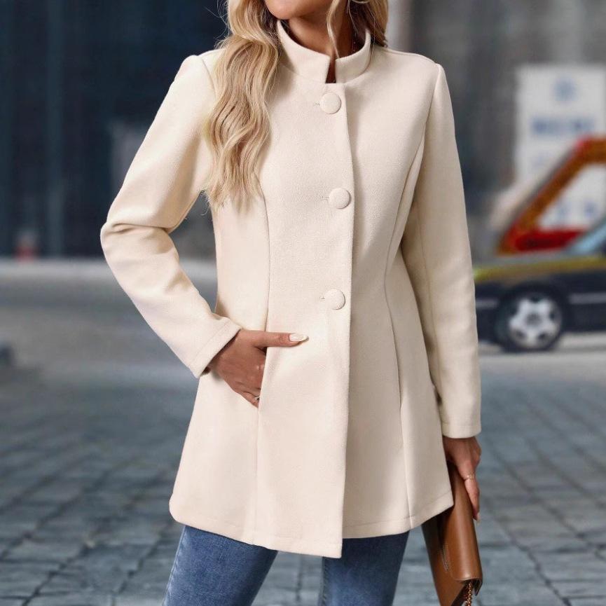 Women's Casual Turtleneck Long Woolen Coat Foreign Trade Autumn and Winter New Coat