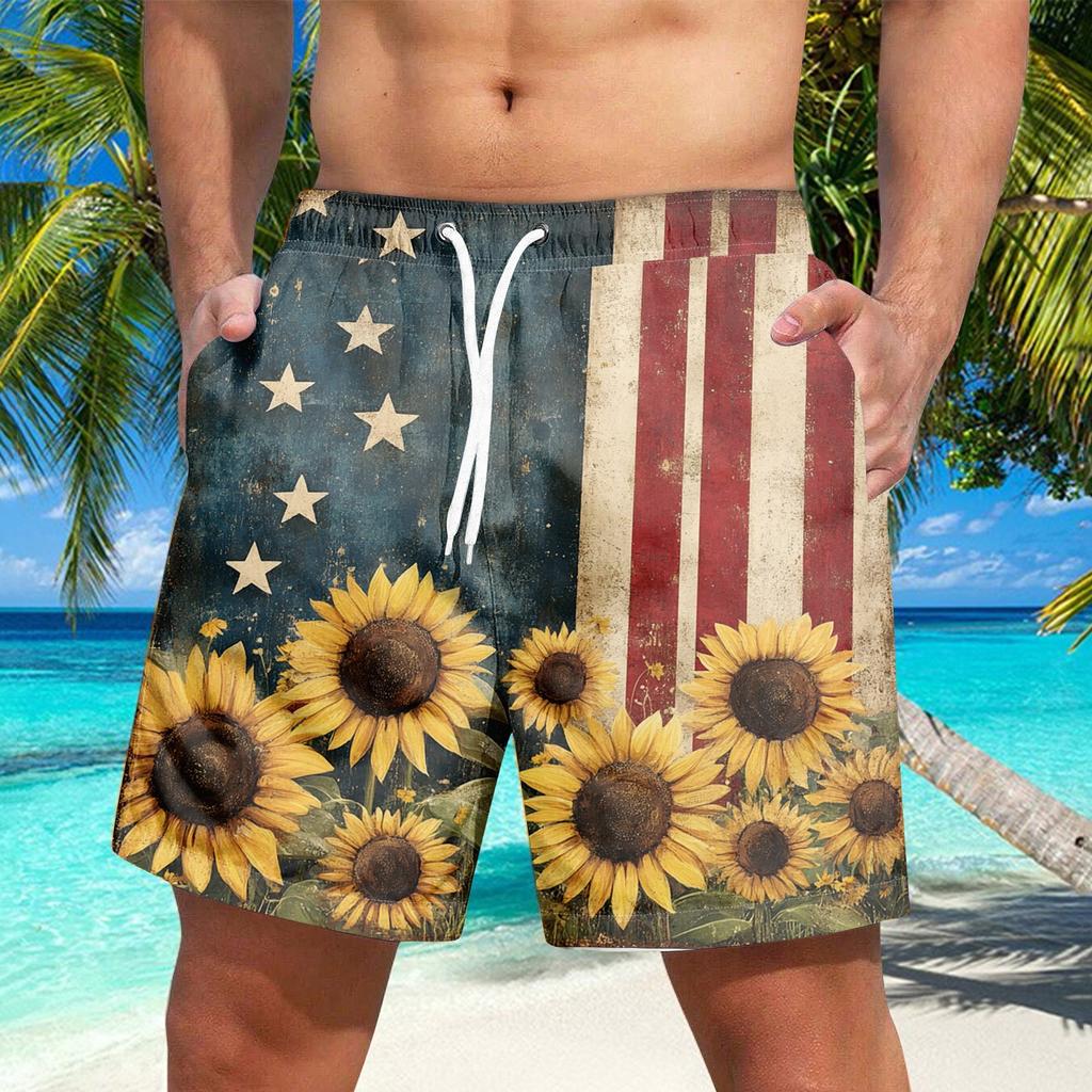 Men's Independence Day print lace-up shorts Casual pants