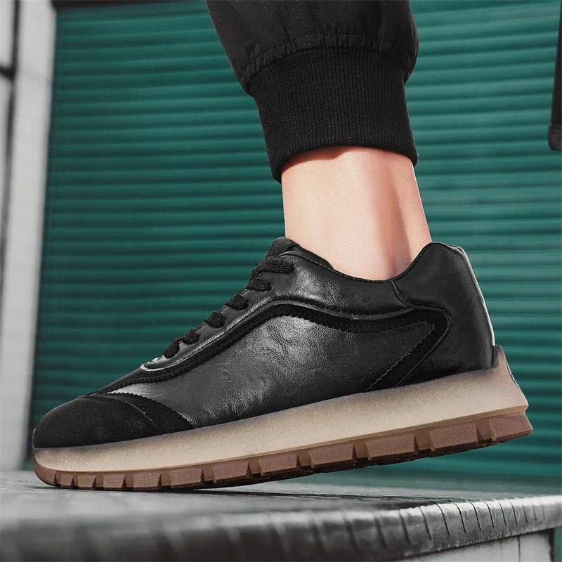 Scarpe da Uomo alla Moda Tutte le Stagioni Pelle Sneakers Casual Stile Coreano Moda Scarpe da Corsa Antiscivolo Resistenti all'Usura Scarpa Sportiva da Uomo