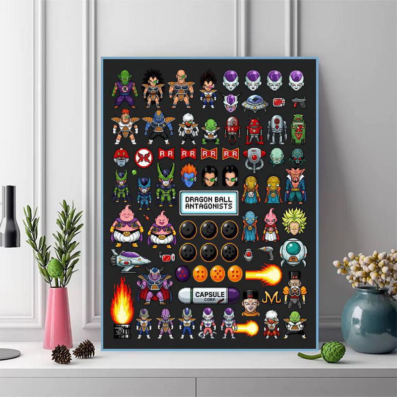 Dragon Ball Chibi Pixel Art Pattern 3pcs 100% Round Full Drill 5D DIY Diamond Painting Embroidery Cross Stitch Rhinestone Décor