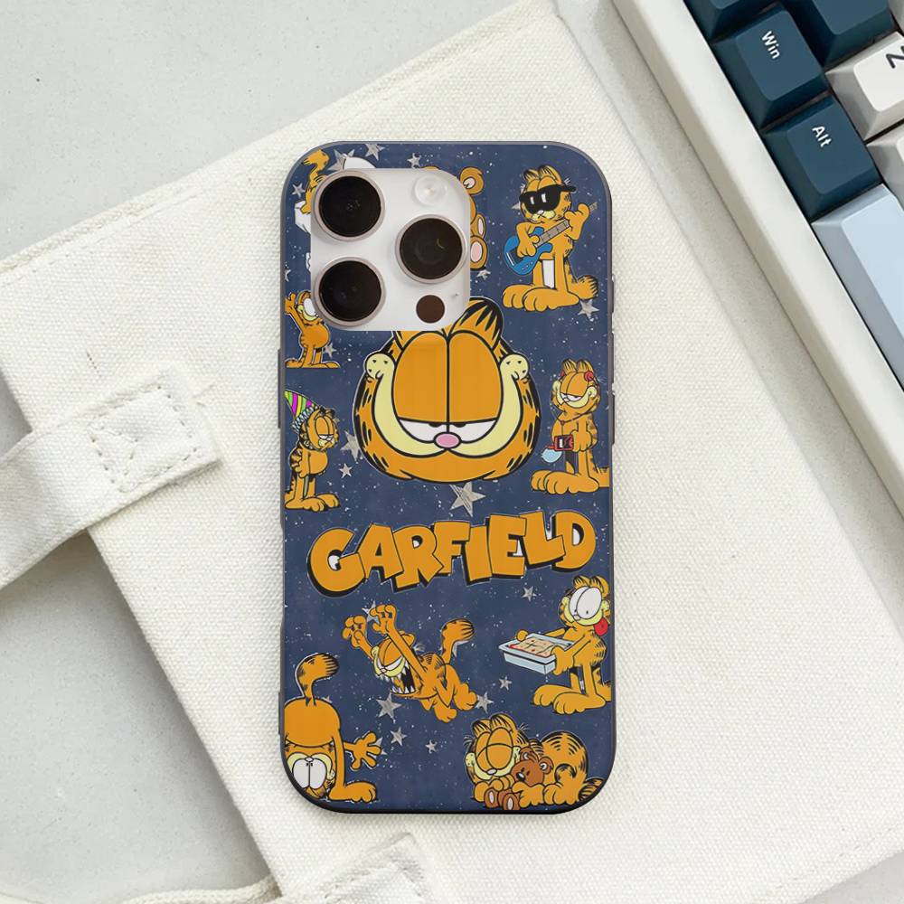 Cute Anime G-Garfields Cat Corrugated Pattern Case For IPhone 16E SE4 12 17 16 15 14 13 11 Pro Max Stripe Cover