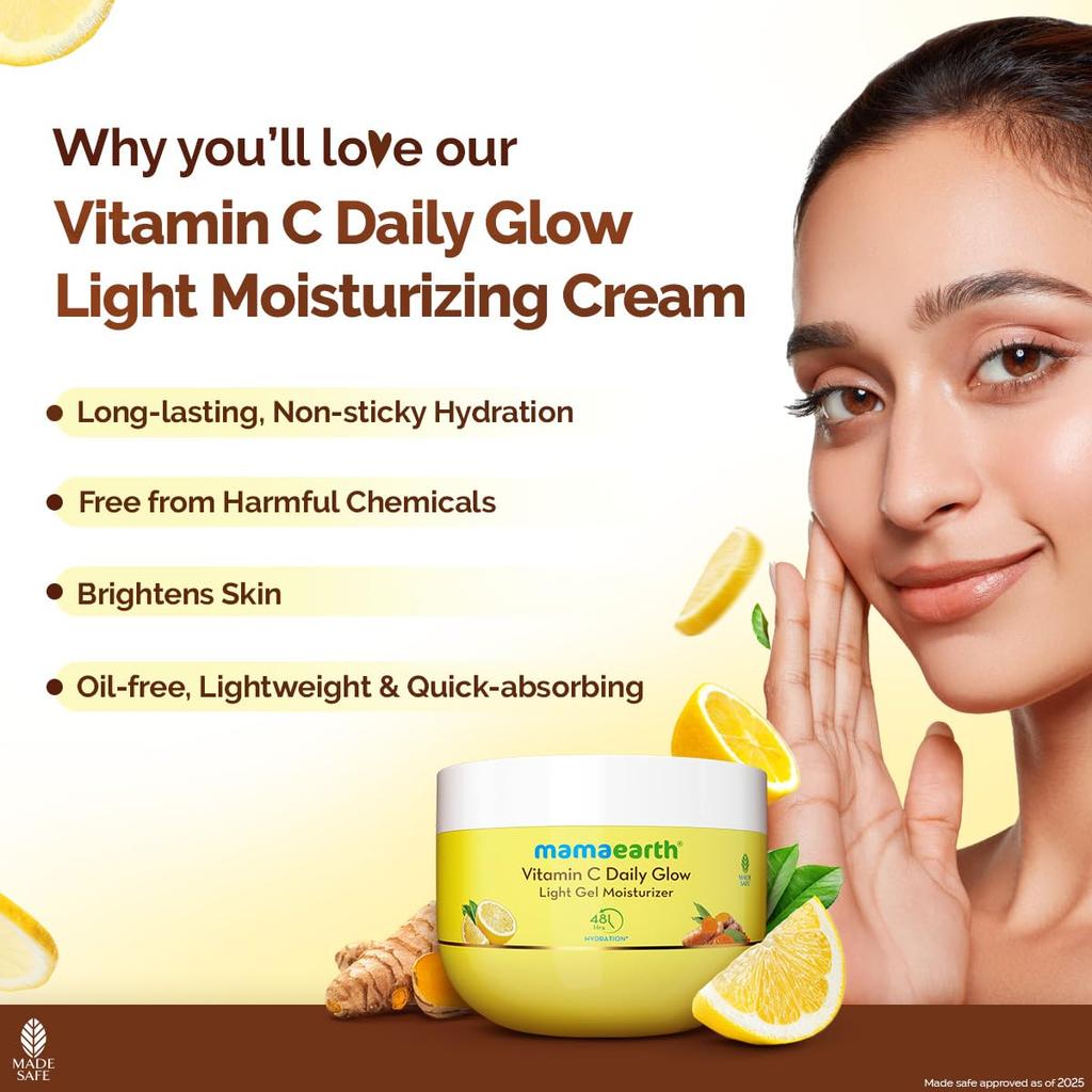 Mamaearth Vitamin C Gel Moisturizer 200g For Glowing Skin Hydration | Lightweight Oil-Free Face Cream For All Skin Types Daily Use
