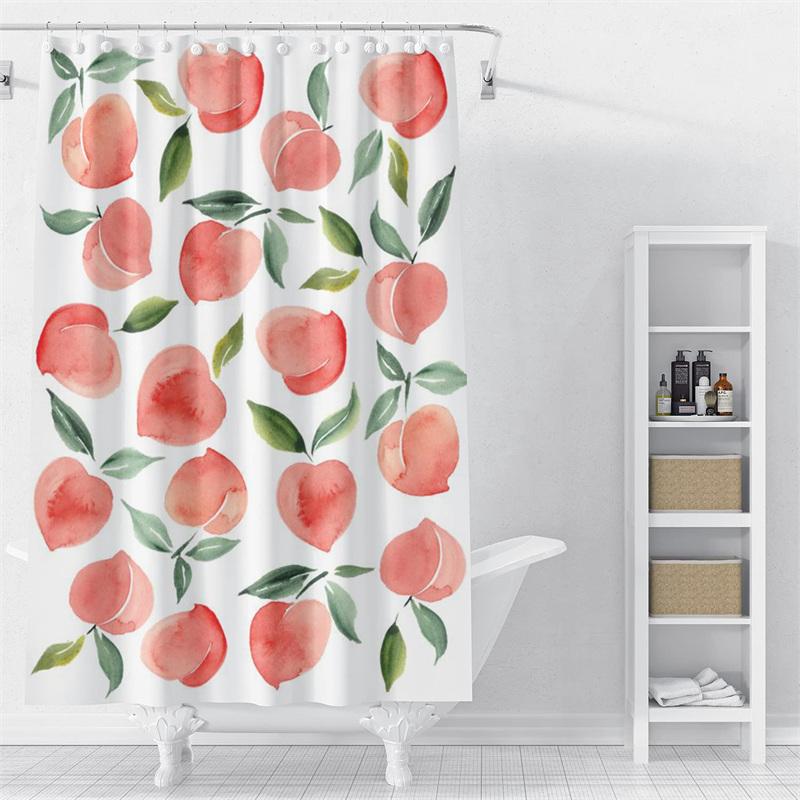 Fruit Showers Curtain Liner Peach Lemon Strawberry Orange Papaya Print Fabric Shower Curtains Cute Bright Colorful Design Hook