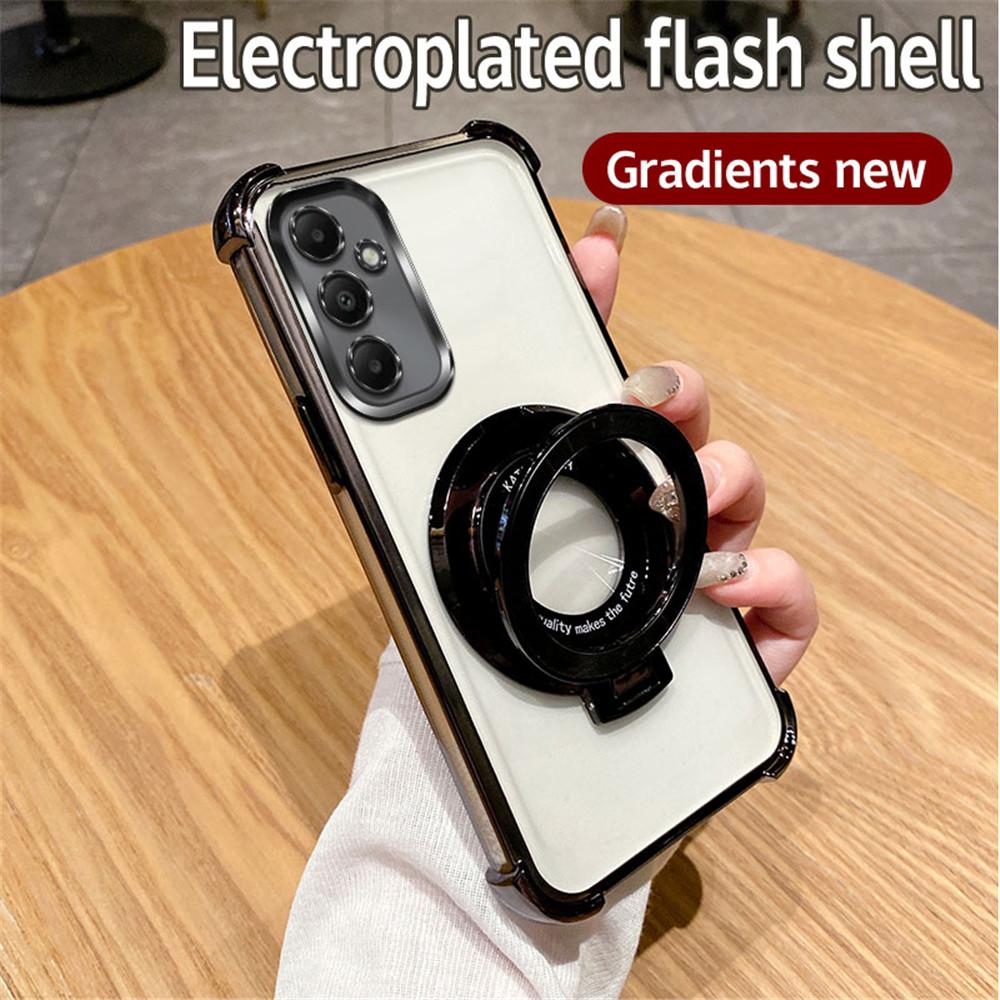 Luxury Glitter Plating With Holder Case For Samsung A06 A16 A05S A15 A25 A35 A55 A04 A14 A24 A34 A54 Soft Shockproof Stand Cover