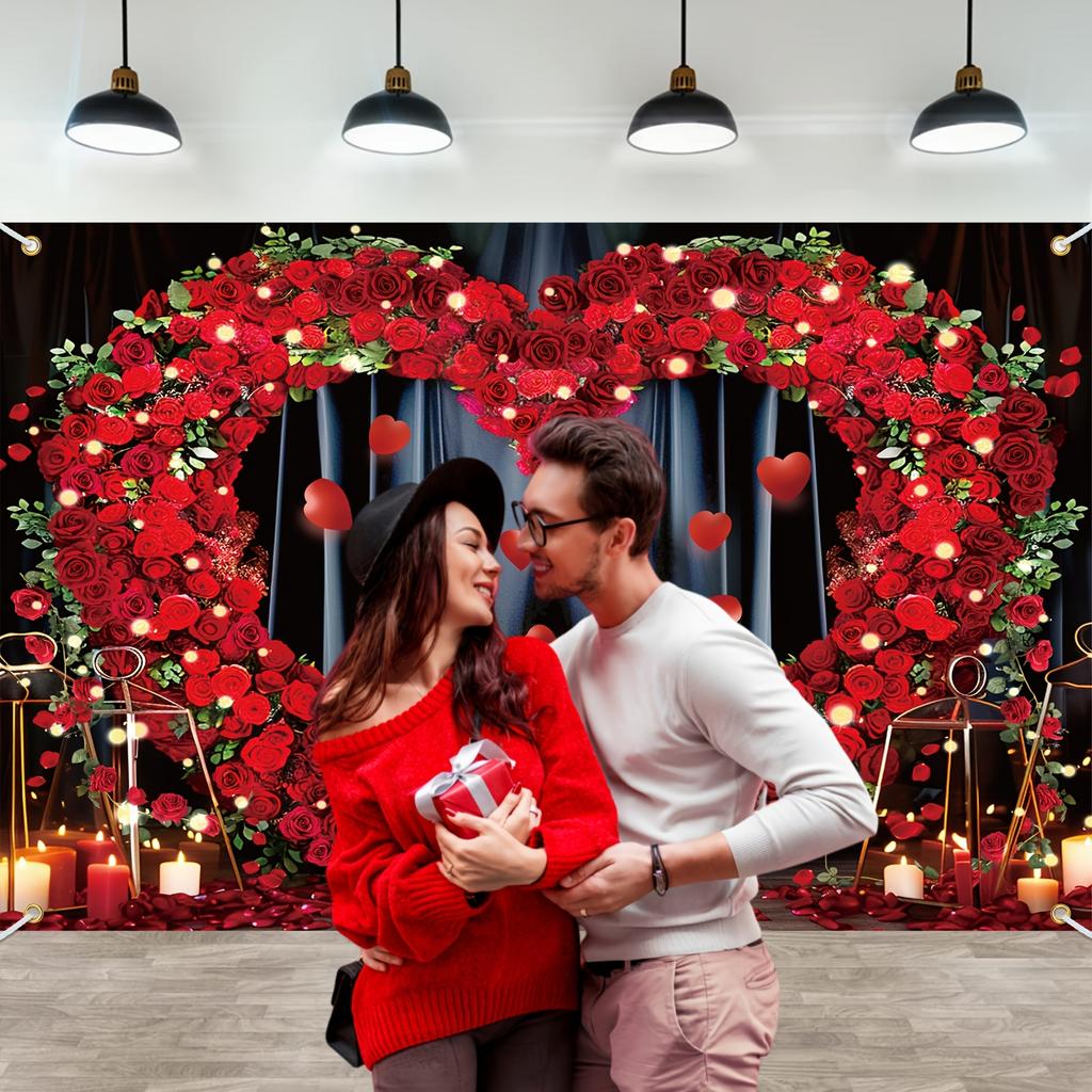 Decorazione di sfondo per foto con rosa a forma di cuore, sfondo fotografico in fibra di poliestere, adatto per matrimoni