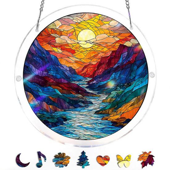 Window Hanging Ornament Suncatcher Puzzle Stained Glass Effect Decorative Light Shadow Art Piece for Balcony Window Decor Gift