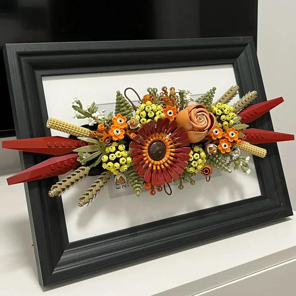 Moc Bloques de Flores Flores Secas Artificiales Decoración del Hogar Colección de Bloques de Construcción Rosa y Gerbera Set de Manualidades Regalo de Cumpleaños Juguetes