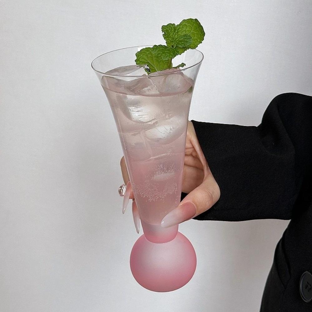 Creative Transparent Glass Drink Cup Horn-shaped Ball Shape Bottom Glass Milkshake Cup INS Style Ice Cream Cup Smoothie