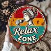 Vintage Relax Zone Aluminium Bord Rond Rustiek Metaal Wandkunst Plaquette Voor Huis Cafe Garage Woonkamer Balkon Decor