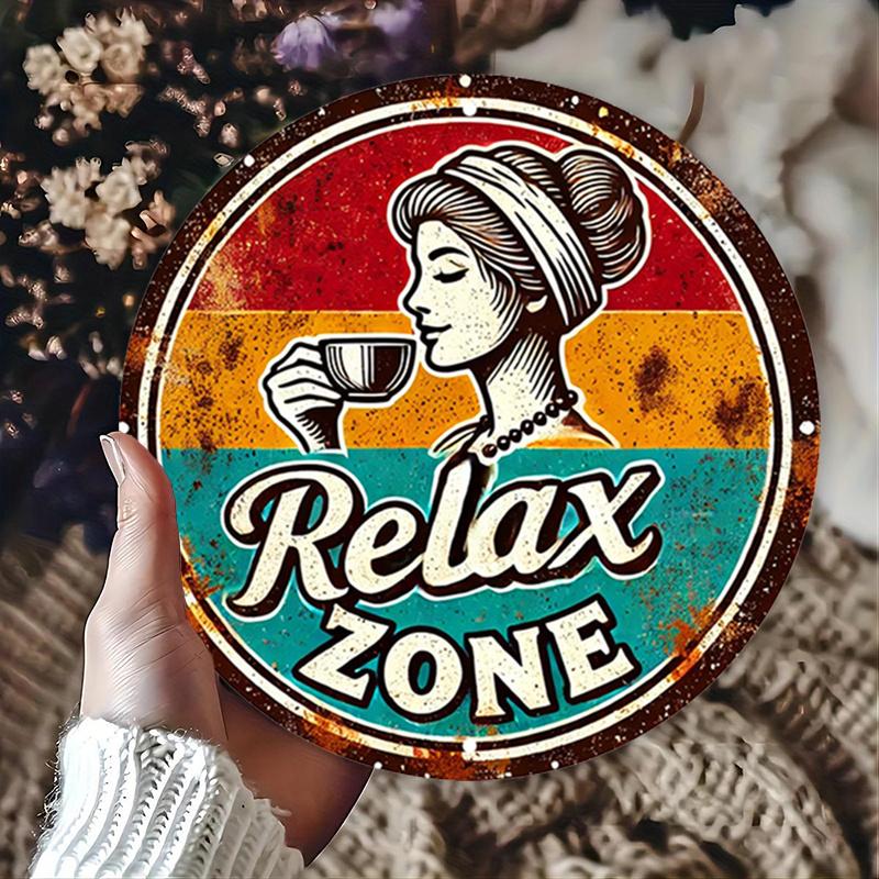 Vintage Relax Zone Aluminium Bord Rond Rustiek Metaal Wandkunst Plaquette Voor Huis Cafe Garage Woonkamer Balkon Decor