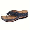 Exquisite Damen Keilsandalen mit Blumendekor, lässige Zehensteg-Flip-Flops mit dicker Sohle, bequeme Sommer- und Frühlingssandalen