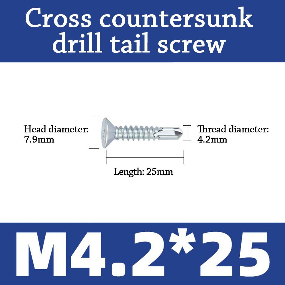 500g M4.2 Self-Drilling Screws Length 13-50mm Countersunk Head Self-Tapping Screws Quick Tapping Dovetail Wire Drilling Screw