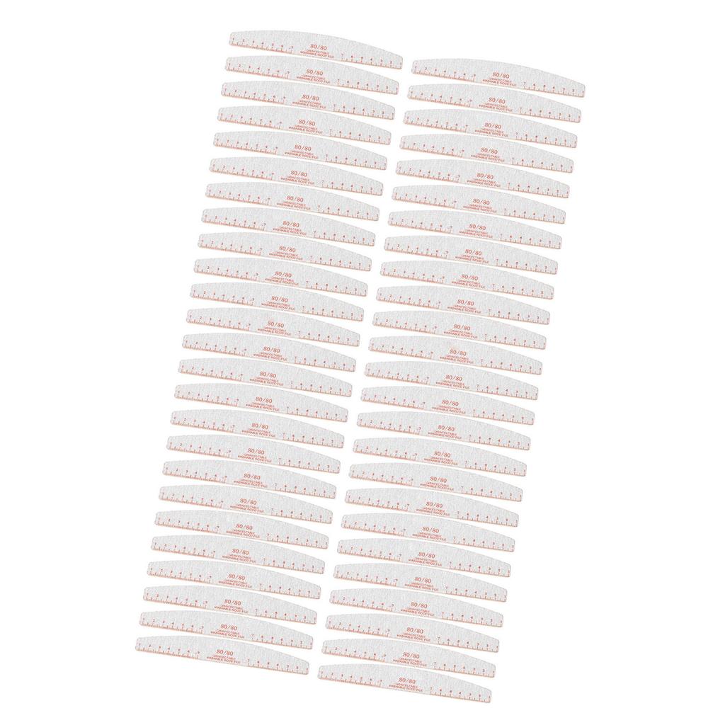 50 Pcs 80/80 Grit Nail Files Coarse Nail Filers Manicure Tool Curved Washable Reusable for Acrylic Nails Extension Gel Nails Fake Nails