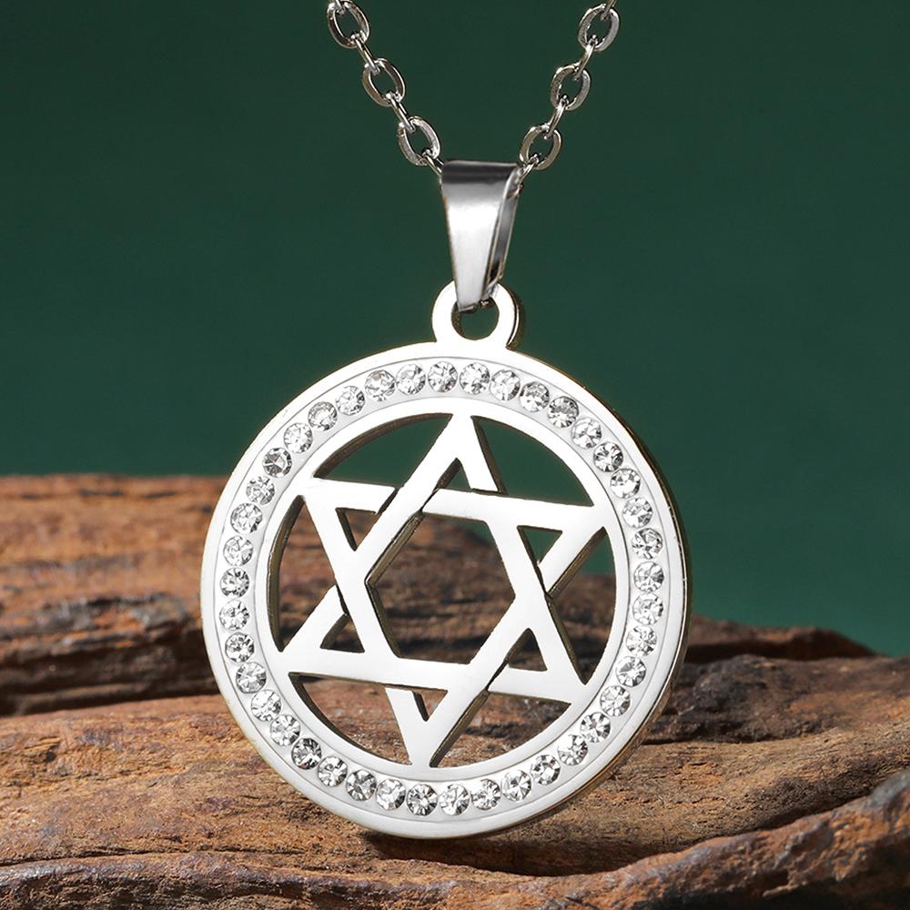Dawapara Fashion Zircon Star of David Necklace Tree of Life Hexagram Star Pendant Stainless Steel Women Jewelry