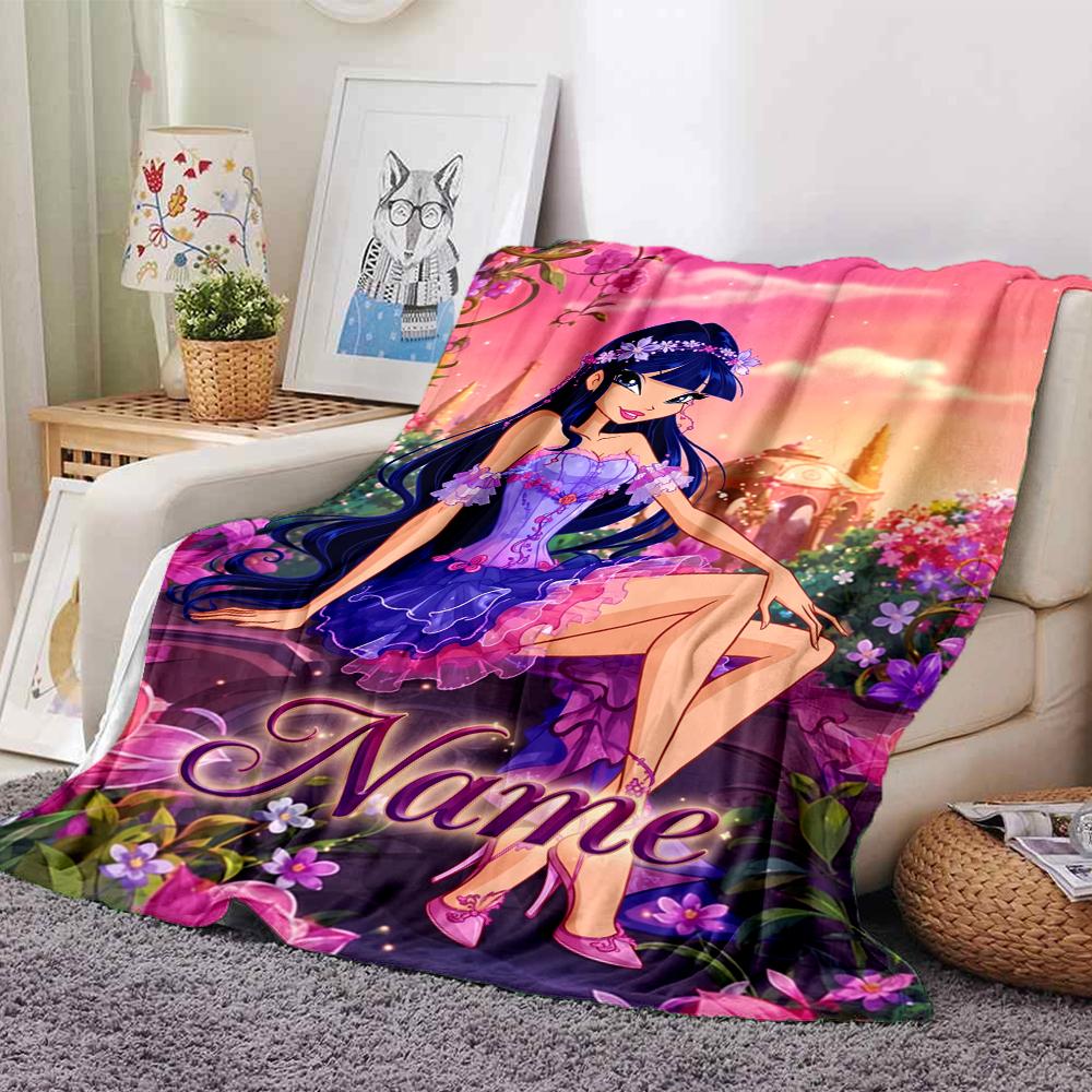 Custom Name Winx Club Theme Printed Blanket Perfect For Couch Bed Travel Outdoor Use Machine Washable Cozy Durable