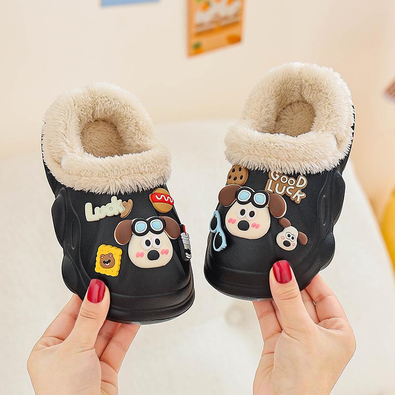 EVA Kids' Furry Cotton Slippers - Warm, Soft, Washable Parent-Child Shoes for Boys