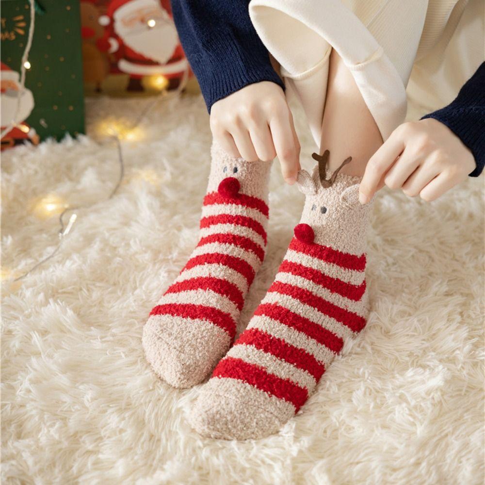 Elk Mid Tube Socks Santa Claus Christmas Tree Pendant Classic Women's Floor Socks  Christmas