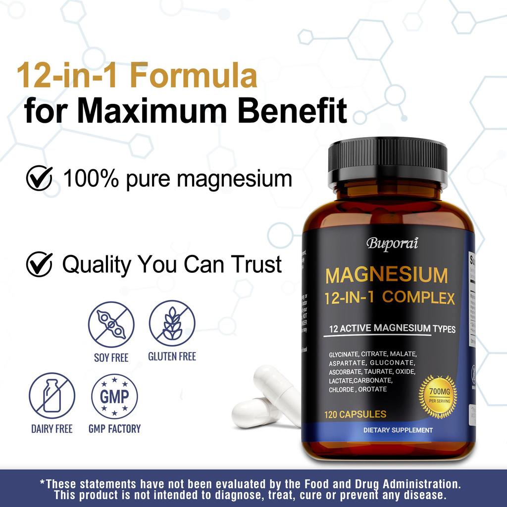 Magnezyum 12'si 1 Arada Kompleks - Magnezyum Glisinat, Sitrat, Malat, L-Treonat