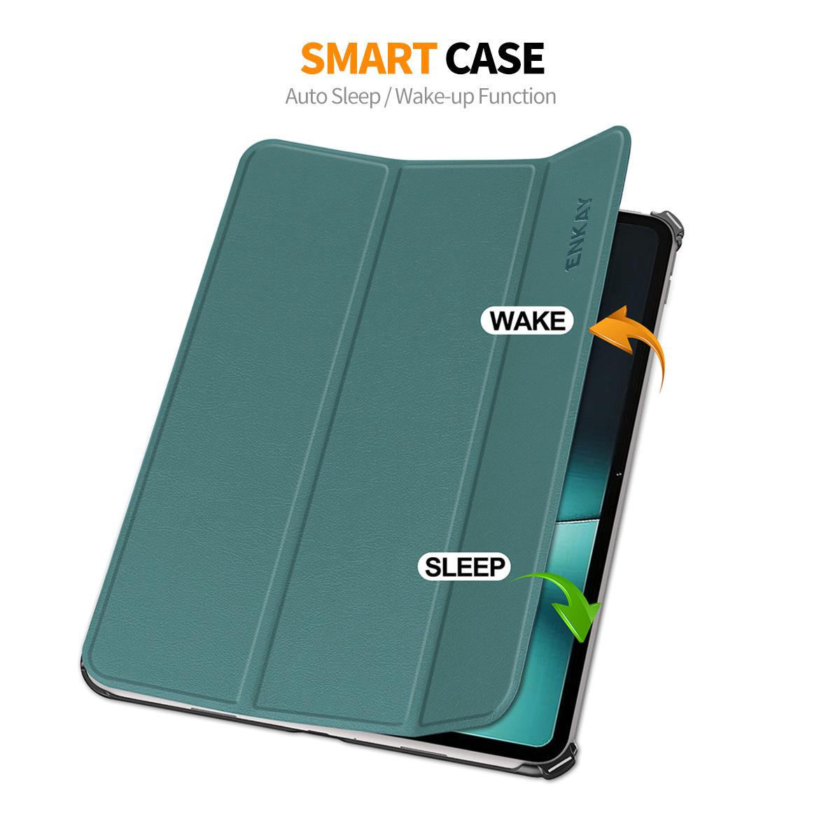 

ENKAY HAT PRINCE For OnePlus Pad/Oppo Pad 2 Tablet Case PU Leather+PC Trifold Stand Cover with Auto Wake/Sleep Blackish Green