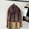 New cotton and linen scarf women's autumn high-end silk scarf soft cashew print angora red shawl headscarf