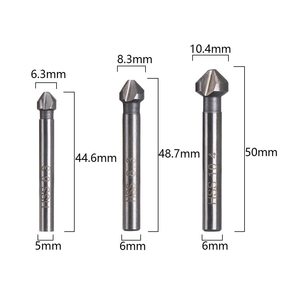1 Pcs 3 Flute Countersink Drill Bit Round Handle 90 Degree HSS Wood Steel Chamfer Cutter Tool 6.3/8.3/10.4/12.4/16.5/20.5mm