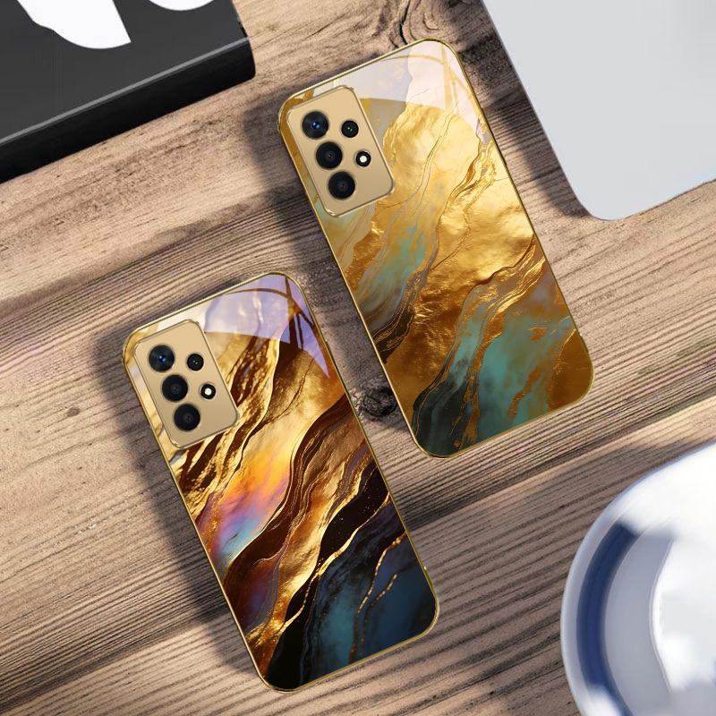 Gold Marmor Textur Für Samsung A73 A72 A71 A42 A56 A55 A54 A53 A52s A52 A51 A36 A35 A34 A33 A32 A16 Goldenes Glas Handyhülle