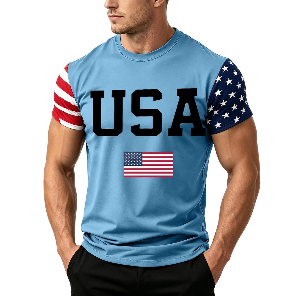 Men's Independence Day Flag Print Short Sleeve T-Shirt, Loose Casual Daily Summer Tops