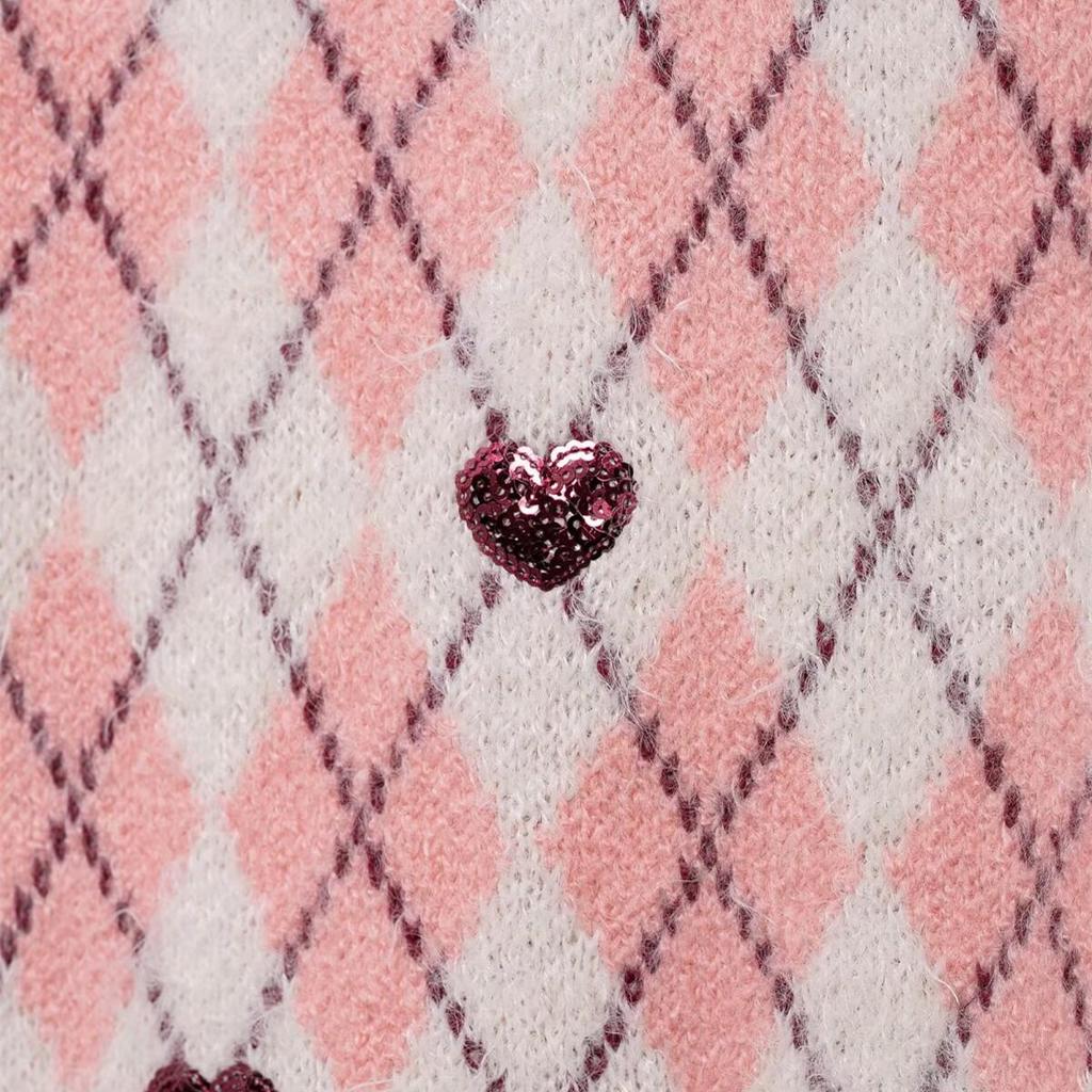 2025 Spring Women's Heart Jacquard Round Neck Knitwear
