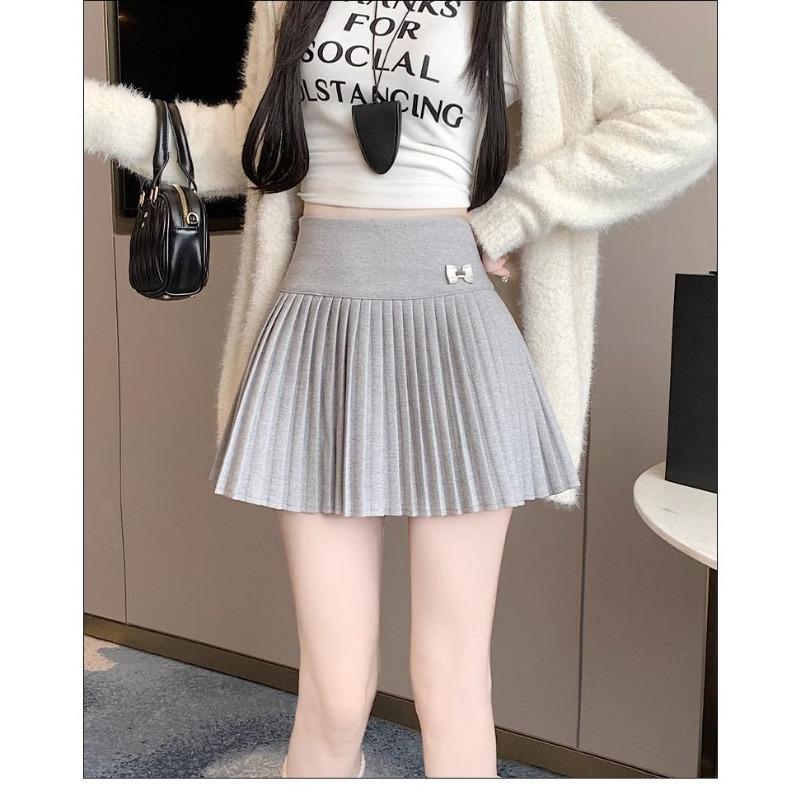 

Плиссированная юбка женская весенняя, осенняя и зимняя утолщенная с высокой талией А-силуэта с чувством дизайна, юбка с защитой от просвечивания XL светло-серый