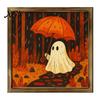 Distressed Halloween Party Props Ghost/Witch/Skeleton Decorative Painting, Wall Mount Square Wood Frame Wooden Decor Picture for Home