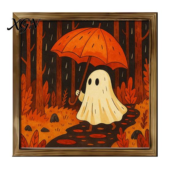 Distressed Halloween Party Props Ghost/Witch/Skeleton Decorative Painting, Wall Mount Square Wood Frame Wooden Decor Picture for Home