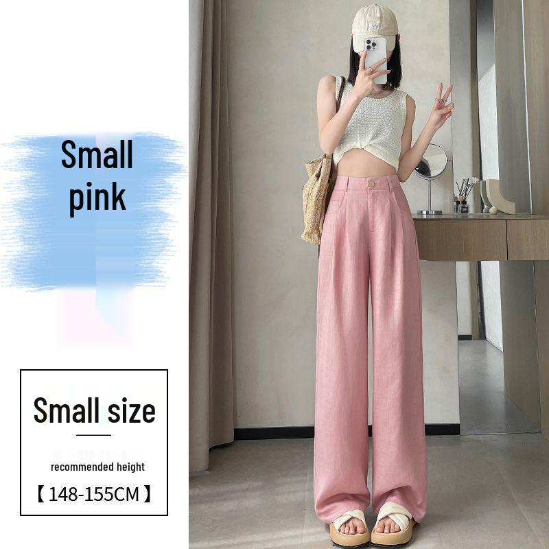 Ice Silk Cotton Linen High-Waisted Wide-Leg Pants for Women – Summer 2026 Drapey, Straight-Leg Casual Suit Style