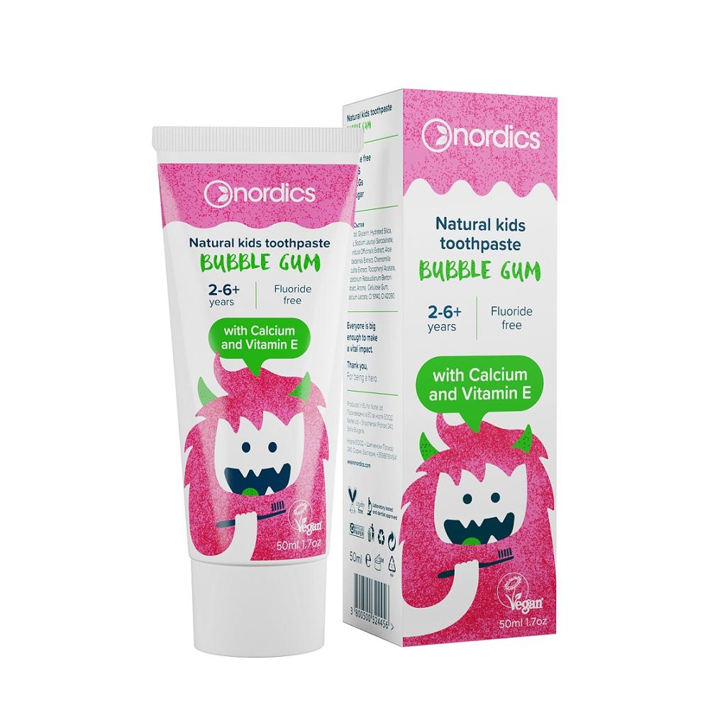 TOOTHPASTE FOR CHILDREN FROM 2 TO 6 YEARS OLD, BUBBLE GUM FLAVOR, FLUORIDE FREE, 50 Ml - NORDICS