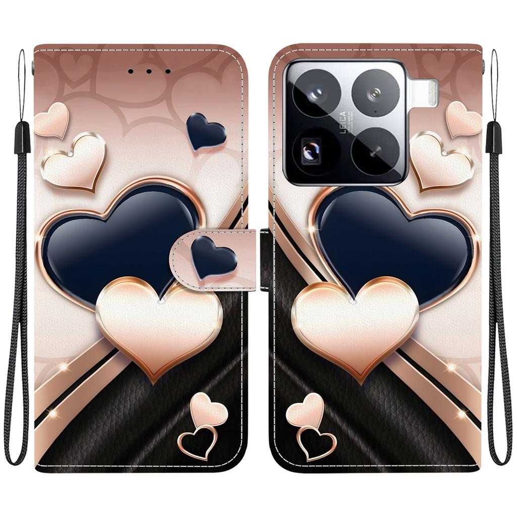 For Xiaomi 15 Pro Leather Case Stand Wallet Pattern Printing Phone Cover with Wrist Strap