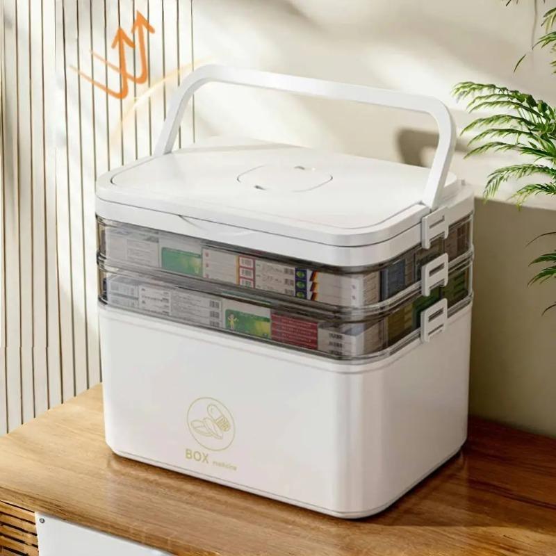 Portable Medicine Box Large Capacity Home Emergency Medical Kit Multi-layer Drug Storage Box with Partition Portable