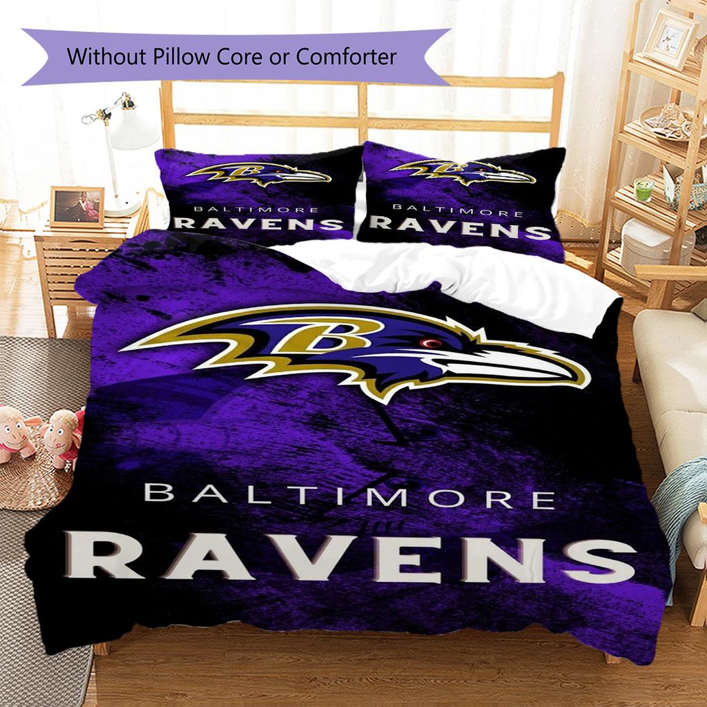 Baltimore Ravens Pattern Bedding Set Quilt Cover Pillowcase Home Decor Gift (1 * duvet cover + 2 * pillowcase, without core)