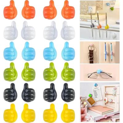 Silicone Thumb Wall Hooks Self-Adhesive Cable Clips Cord Holder for Desk Multi-Function Wall Hangers Storage Hooks Key Hanger