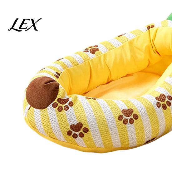 Kitten Snuggle Bed Banana Cat Bed, Cozy with Raised Edge, Cute Pet Furniture Breathable Mesh Cover, Funny for Indoor Cats Small Dogs Polyester