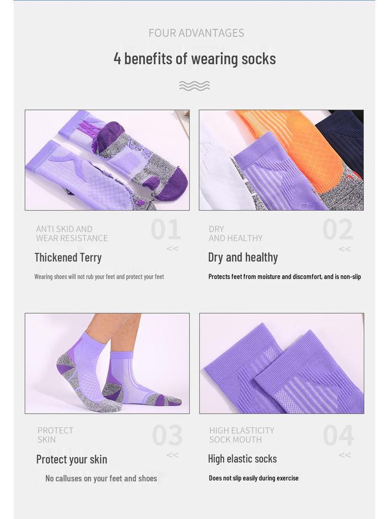 CoolMax Unisex Mid-Calf Breathable Antibacterial Running Socks with Thickened Terry Bottom