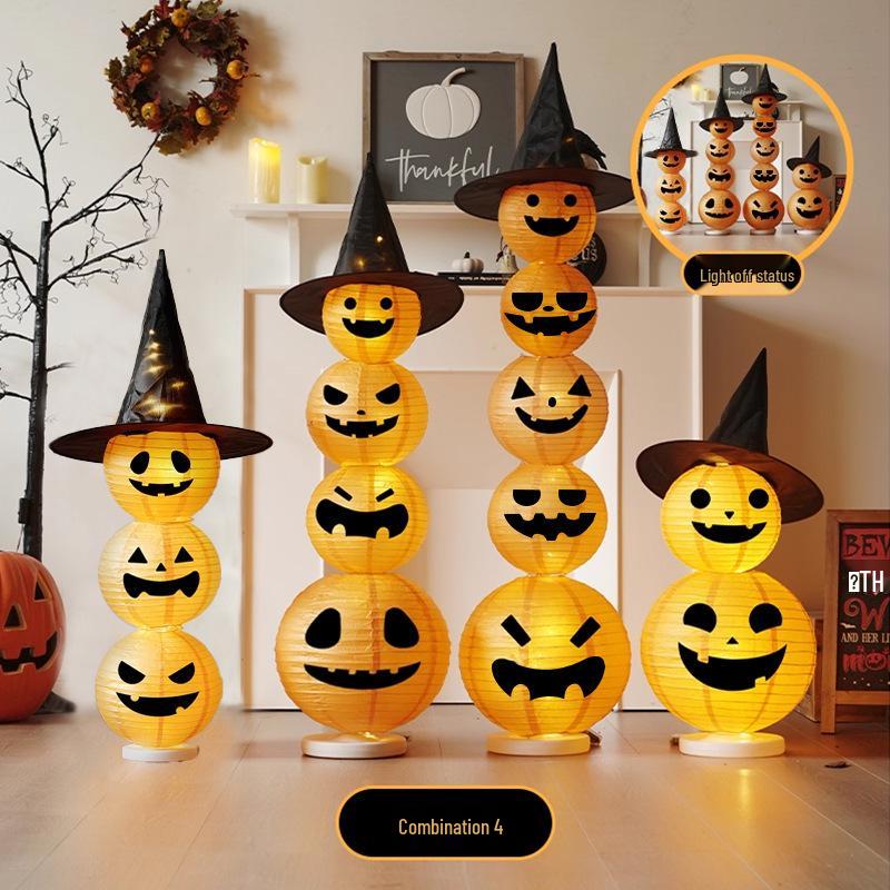 Light-Up Halloween Pumpkin Lantern Ornaments for Bar and Storefront Decor