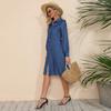 Frühlings- und Herbst Damen Revers Holzohr Seite Einfarbig Denim Langarm Kleid
