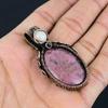 Rhodonite & Moonstone Gemstone Handmade Pure Copper Wire Wrap Jewelry Pendant