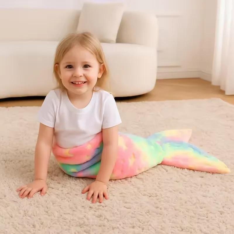 2026 New Night Glow Cartoon Rainbow Unicorn Mermaid Tail Blanket Flannel Wearable Super Soft Glow Gifts for Girls All Seasons