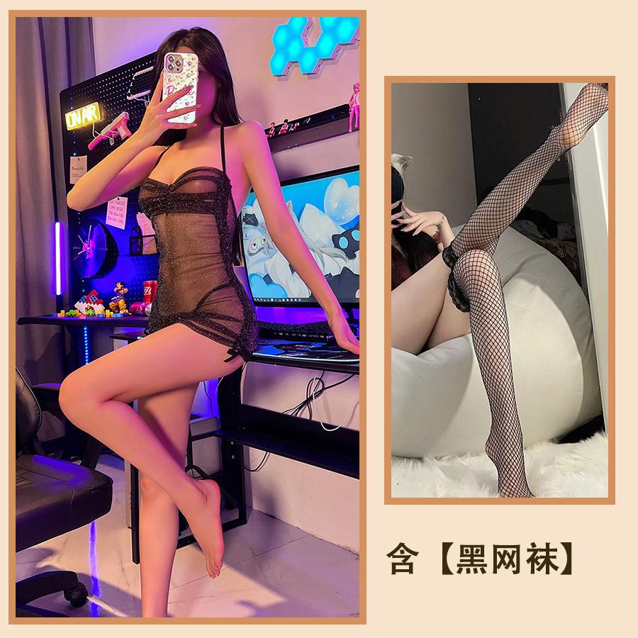 Sex Underwear Sexy Shiny Hip Skirt Women's Hot Transparent Temptation Pajamas No Backless Uniform