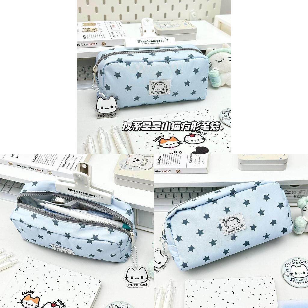 Starry Dot Cat Pencil Case With Fabric Material For Students And Girls