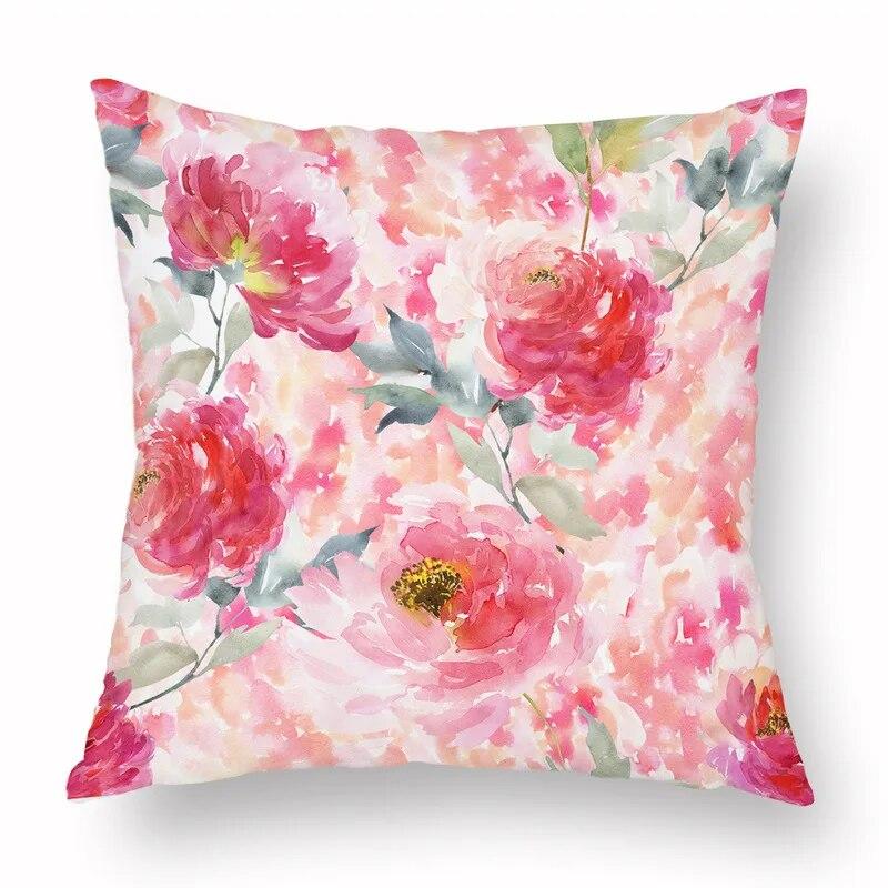 Spring Watercolor Floral Pillowcase Pink Rose Decorative  Sofa Living Room Bed  Home