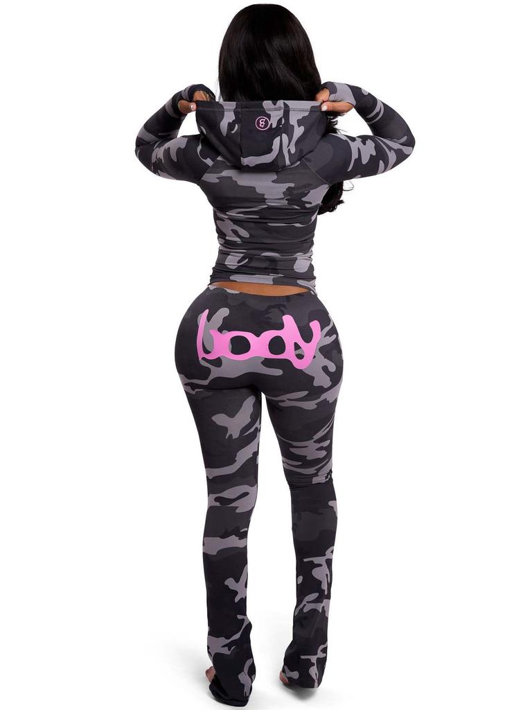 Vielseitiges Hoodie-Set mit Leopardenmuster und Skinny-Hose mit Buchstabenaufdruck